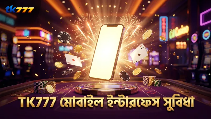 TK777 ক্যাসিনোর মোবাইল-ফ্রেন্ডলি ইন্টারফেস দেখানো হয়েছে